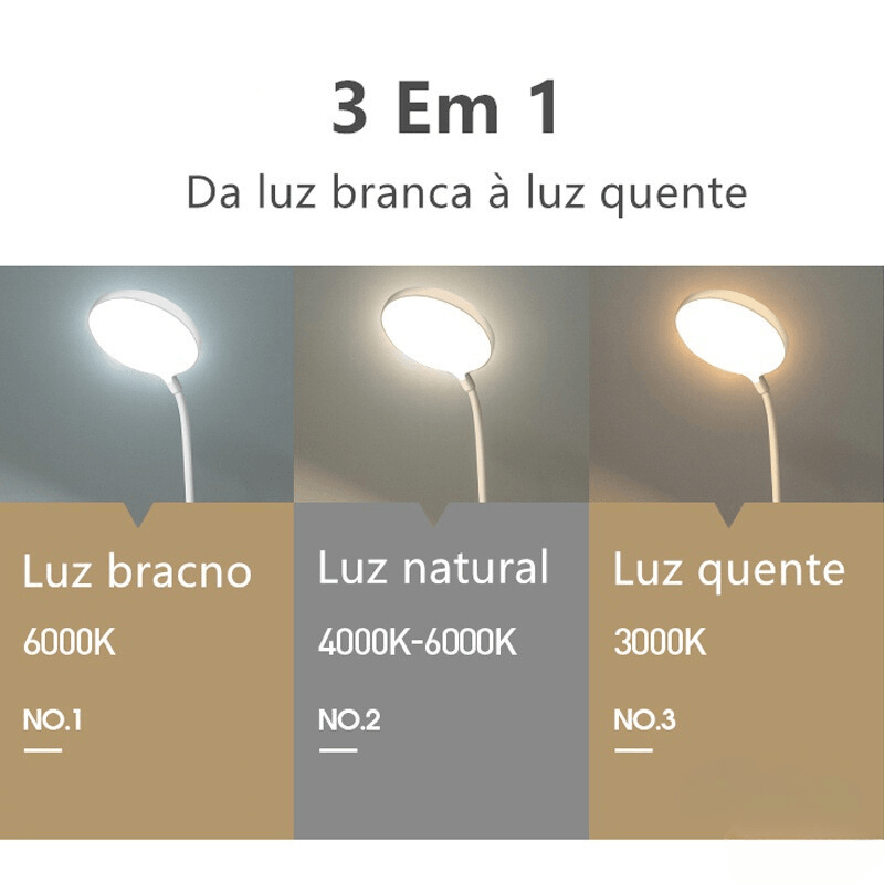 Luminária LED Estudo Proteção Olhos Recarregável - Minha loja